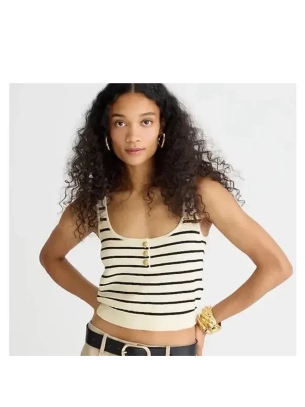 J. Crew Striped Scoop-Neck Knit Tank in Cream and Black